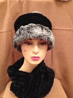 Licorice Swirl with Black Velvet Luxury Faux Fur Ana Cloche Style Hat
