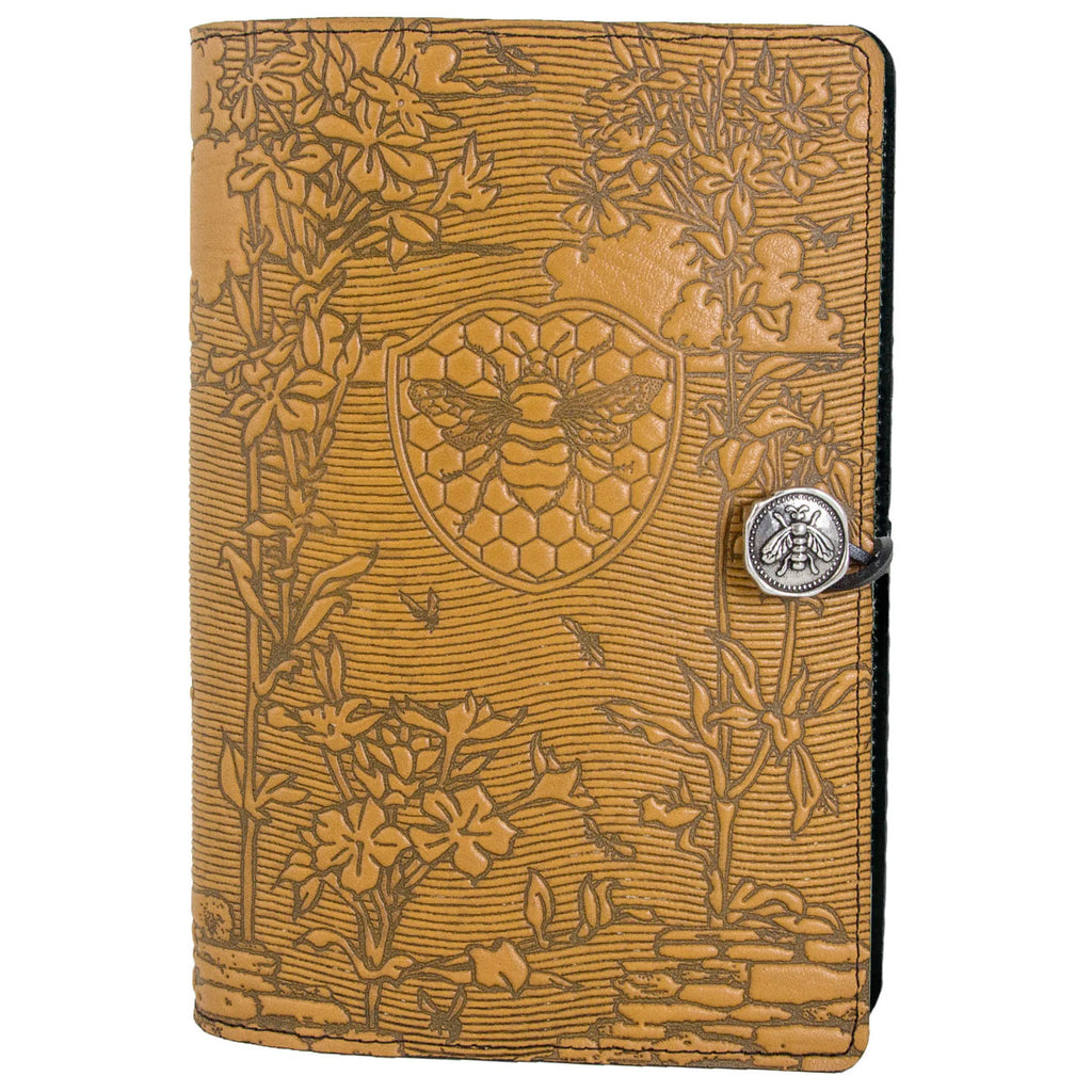 Large Leather Journal - Bee Garden in Marigold