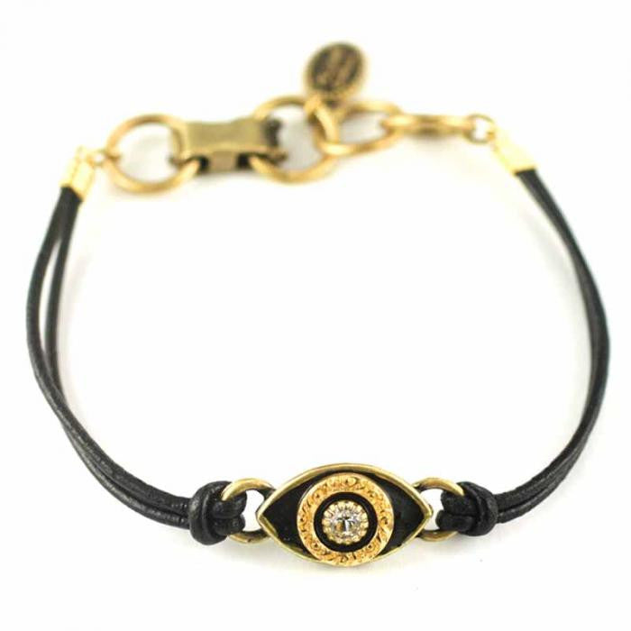 Black and Gold Small Eye Leather Bracelet by Michal Golan