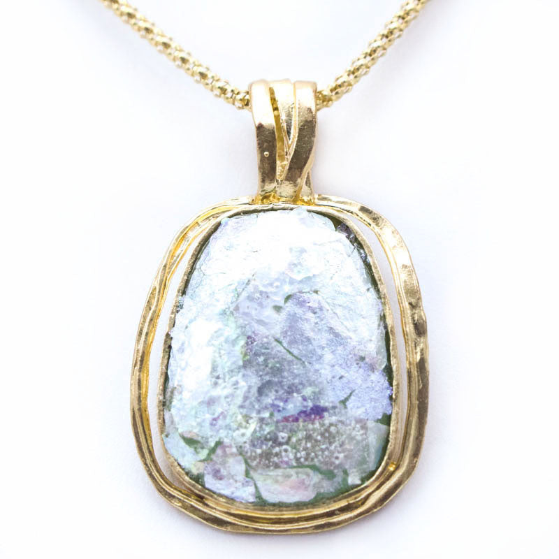 Crown Jewel Patina Roman Glass Necklace