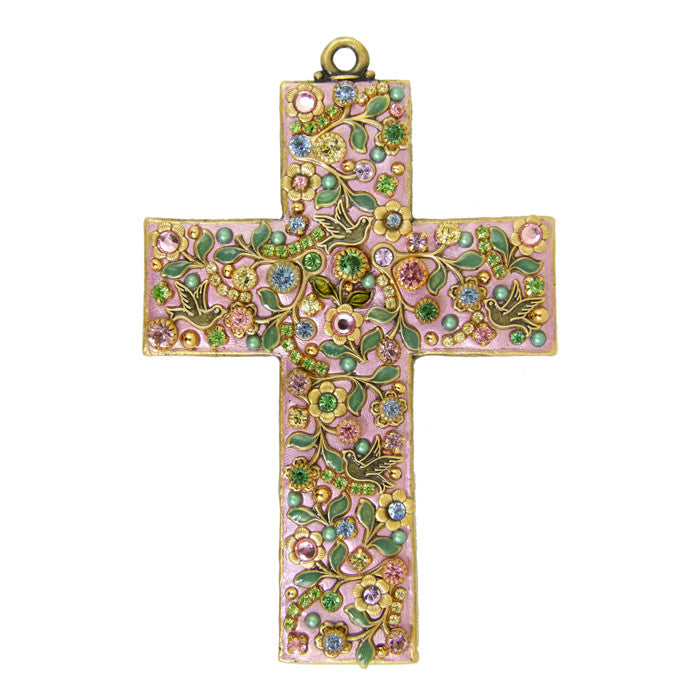 Flowers Pink Large Cross by Michal Golan