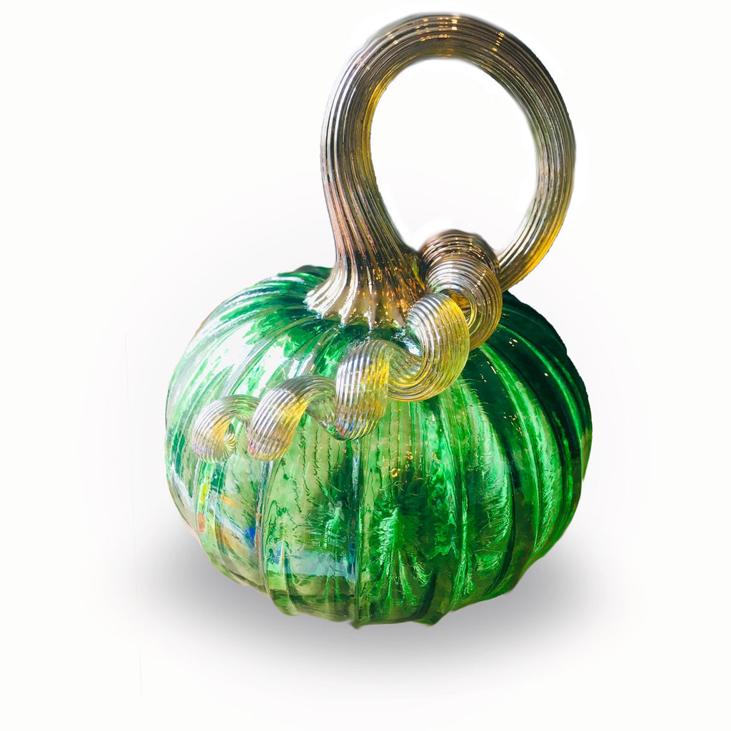 Hand Blown Glass Pumpkin in Jewel Tone Kelly Green Large