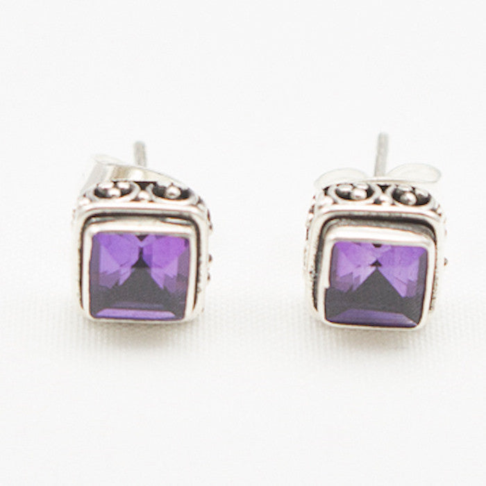 Sterling Silver Dangle with Oval Faceted Amethyst Earrings
