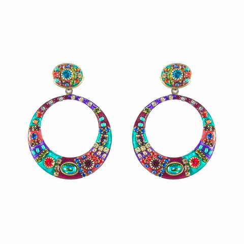 Multi Bright Two Part Design Dangle Round Earrings by Michal Golan