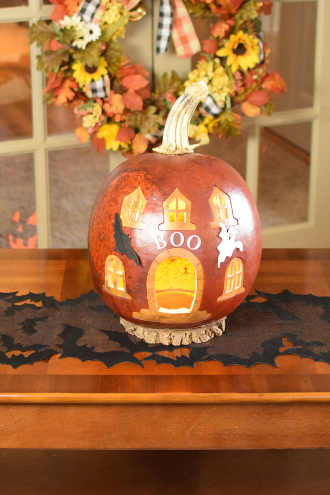 Haunted Boo House Large Lit Gourd
