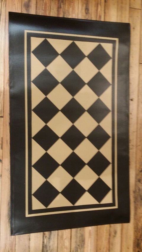 Diamond with Border Floorcloth in Sage Green - Size 32 inches x 52 inches