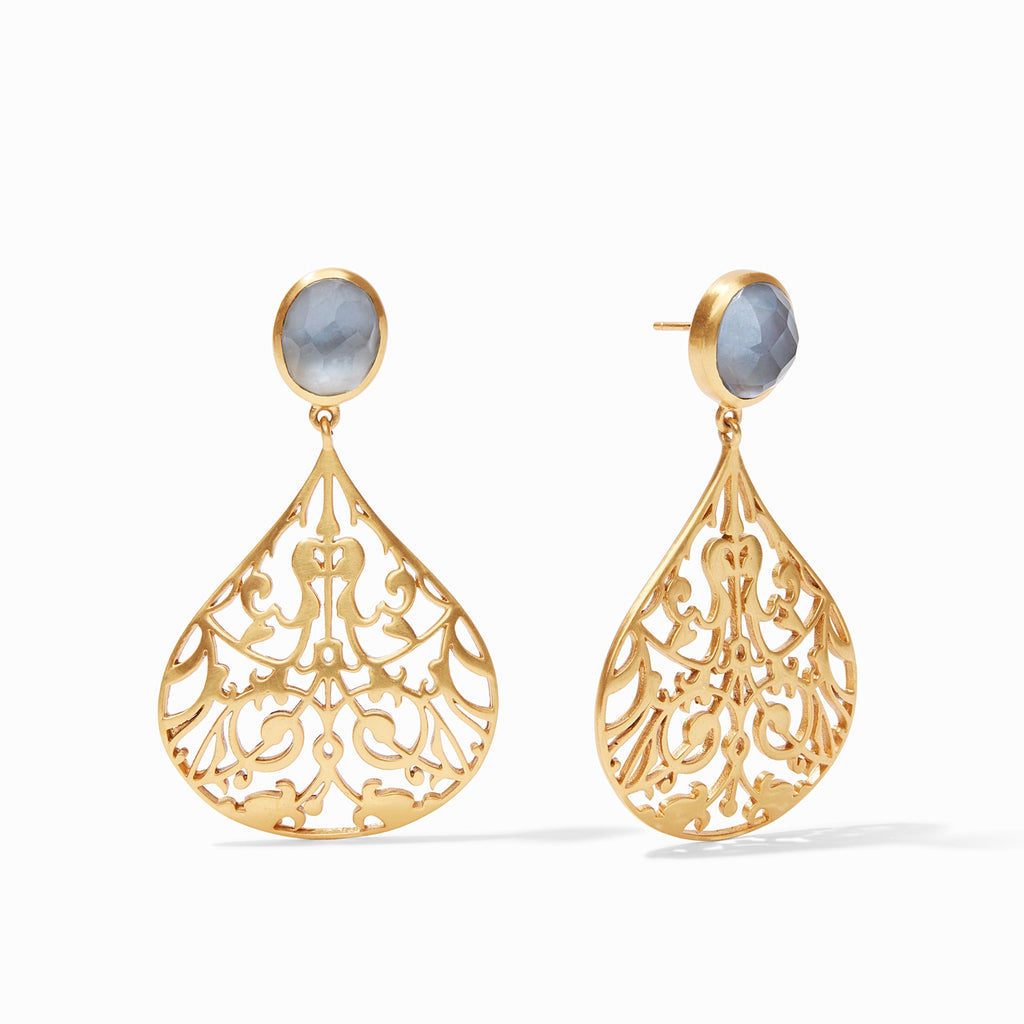 Chantilly Earring Gold Iridescent Slate Blue by Julie Vos