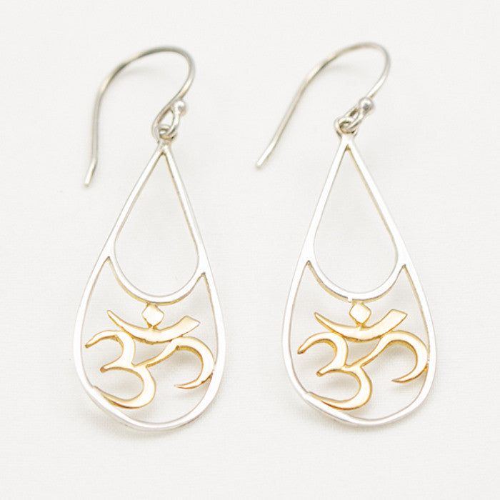 Sterling Silver Teardrop with 22K Gold Om Earrings