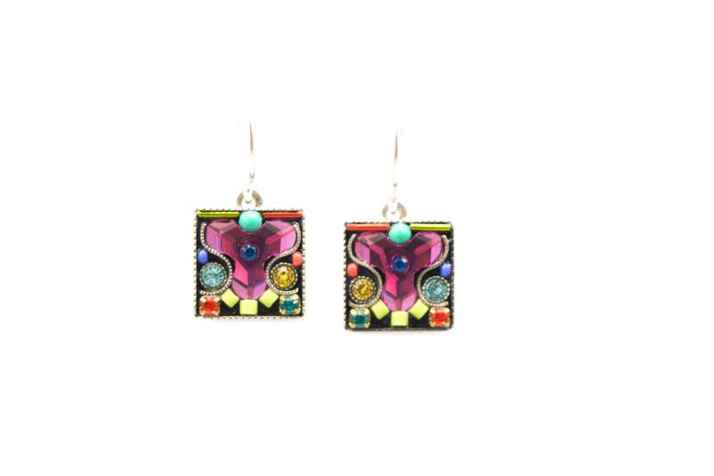 Multi Color Geometric Small Square Earrings by Firefly Jewelry