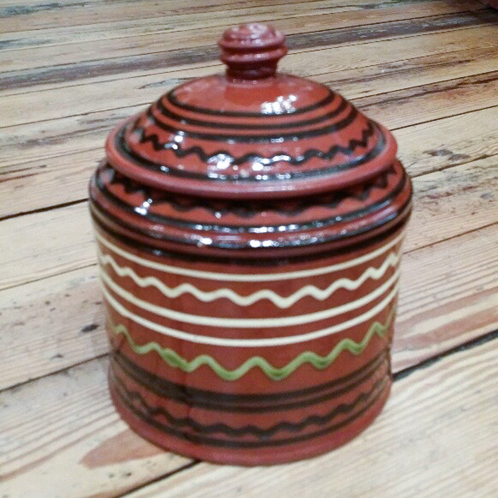 Redware Wide Canister with Lines