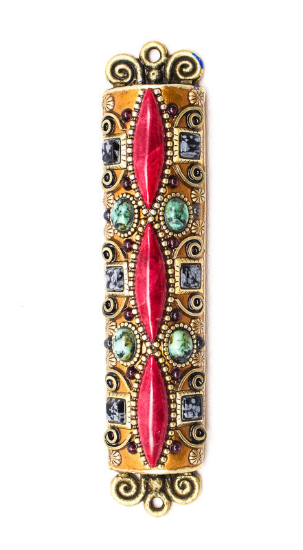 Turquoise and Semi Precious Stone Large Mezuzah by Michal Golan