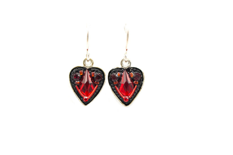 Red Heart with Marquis Stone Earrings by Firefly Jewelry