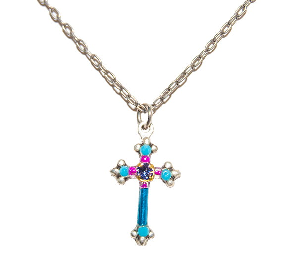 Turquoise Dainty Color Cross Necklace by Firefly Jewelry