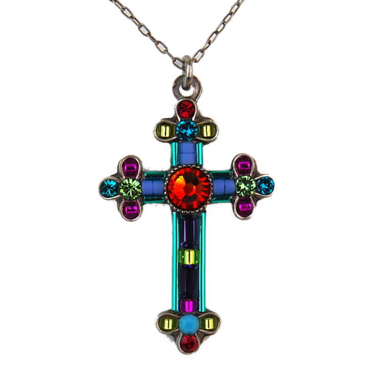 Multi Color Inlay Cross by Firefly Jewelry