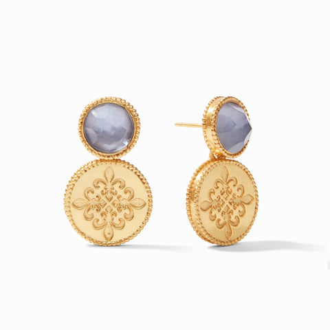 Fleur-de-Lis Earring Gold Iridescent Slate Blue by Julie Vos