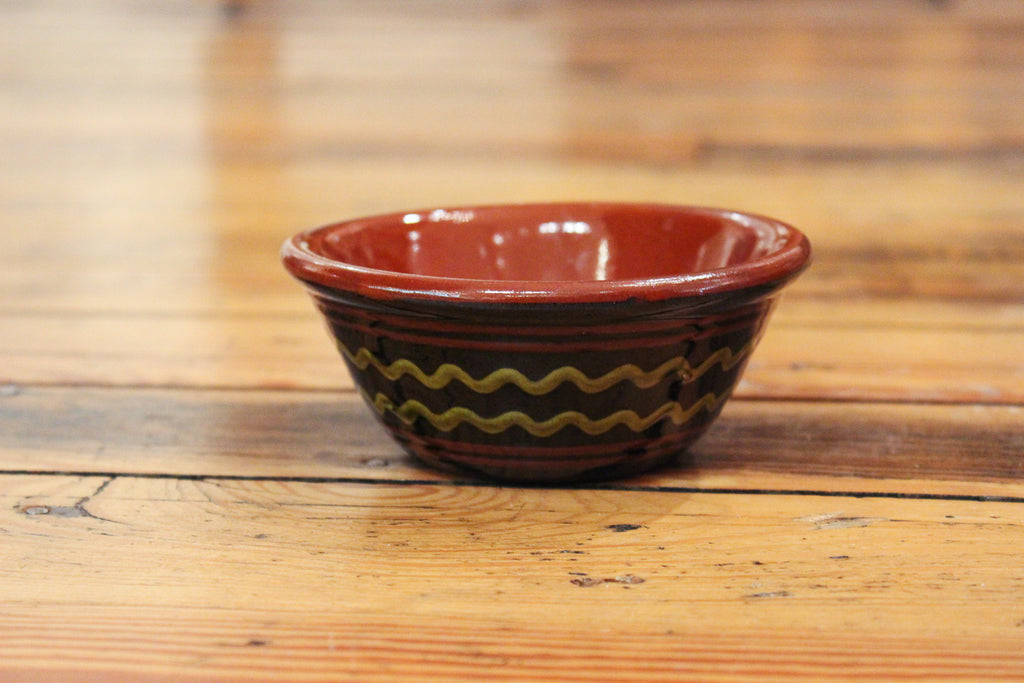 Redware Small Bowl in Black with Green Lines