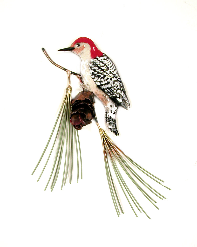 Red Bellied Woodpecker on Pine Needles with Pine Cone Wall Art by Bovano Cheshire