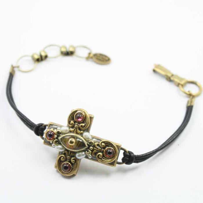 Small Cross Leather Bracelet by Michal Golan