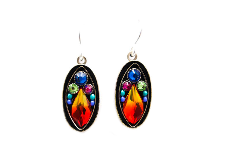 Multi Color Oval Fancy Drop Earrings by Firefly Jewelry