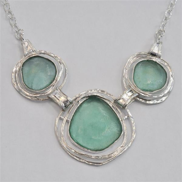 Three Ringed Rounds Washed Roman Glass Necklace
