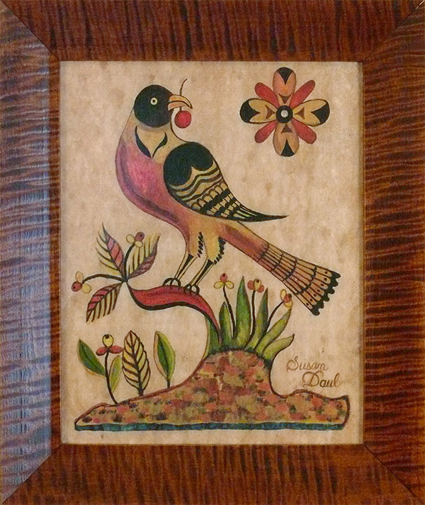 Orange Bird with Flower on Right by Susan Daul