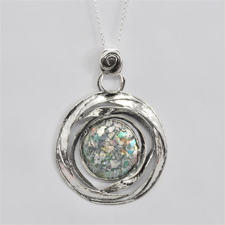 Silver Wrap Swirl Roman Glass Necklace