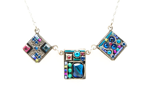 Bermuda Blue Geometric 3 Square Necklace by Firefly Jewelry