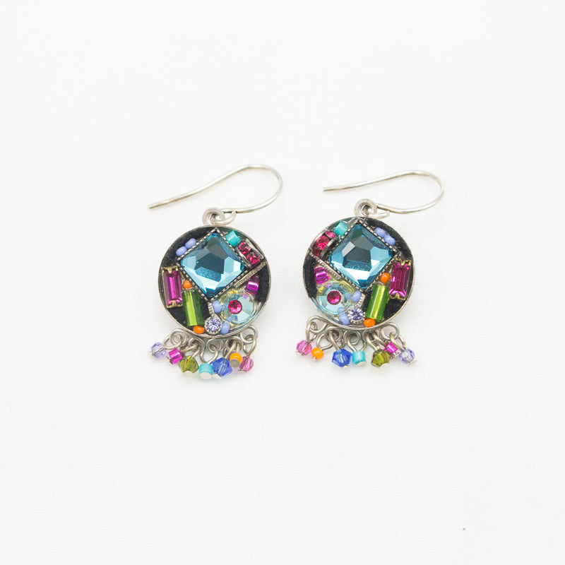 Multi Color Mosaic Round Earrings by Firefly Jewelry