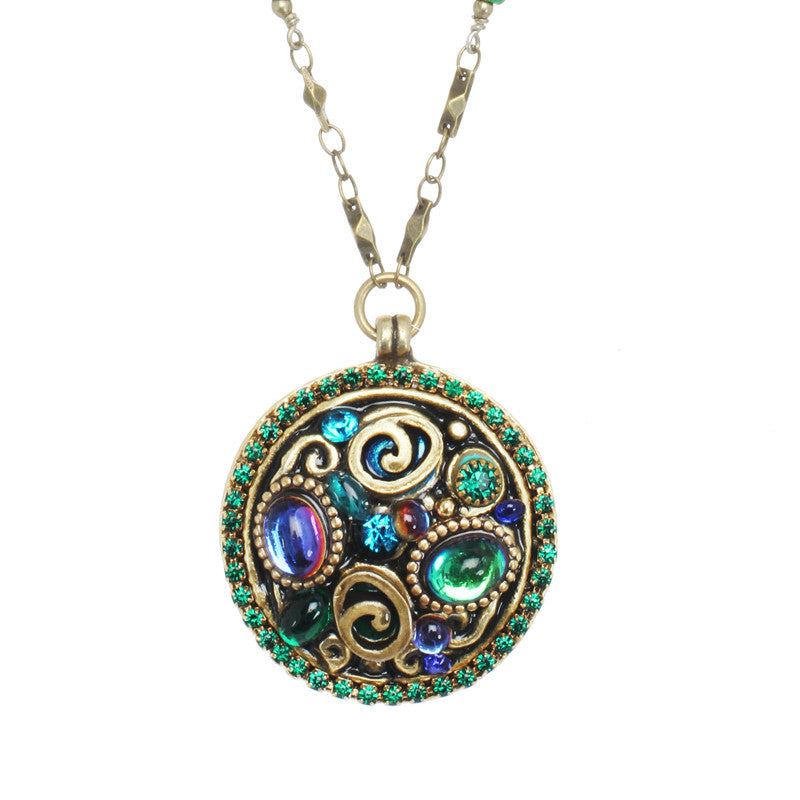 Emerald Round Pendant Necklace by Michal Golan