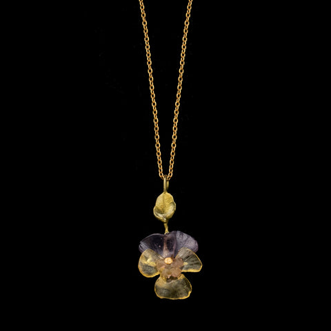 Pansies 16'' Adj. Dainty Pendant By Michael Michaud