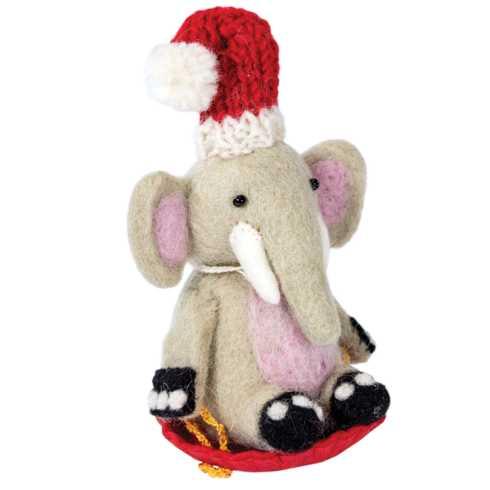 Sledding Elephant Wool Ornament