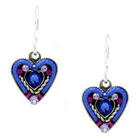Sapphire Heart Within A Heart Earrings by Firefly Jewelry