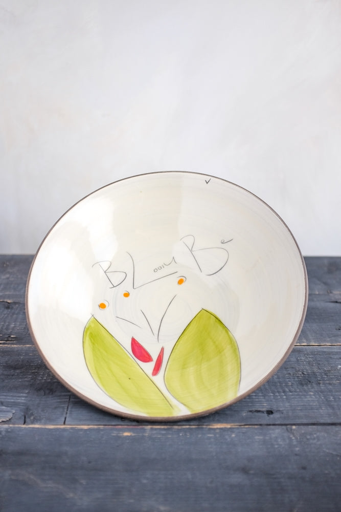 Bloom Be in Red Serving Bowl Hand Painted Ceramic