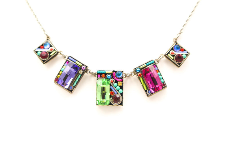 Mix Linear 5 Square Necklace by Firefly Jewelry