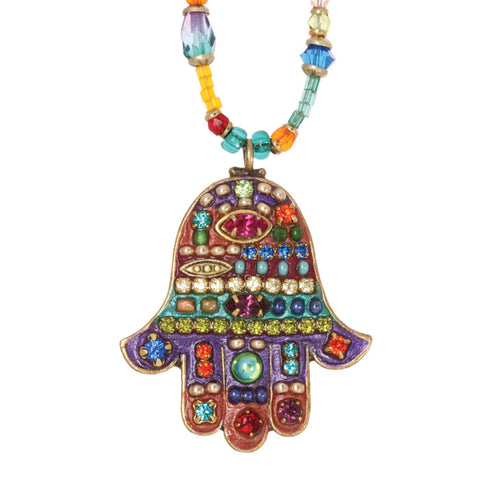 Multi Bright Medium Beaded Hamsa Necklace