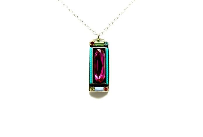 Multi Color Baguette Pendant with Oval Crystal by Firefly Jewelry