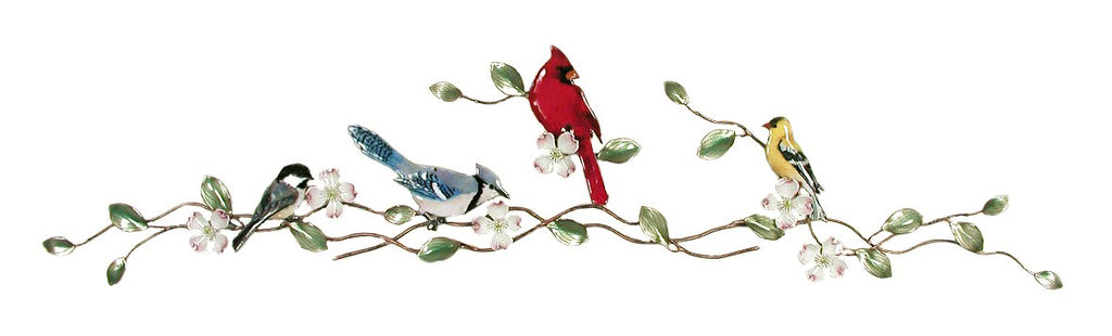 Four Songbirds with Dogwood Bough Wall Art by Bovano