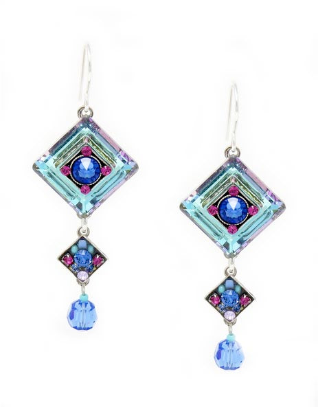 Sapphire La Dolce Vita Crystal Diagonal Earrings with Dangle by Firefly Jewelry