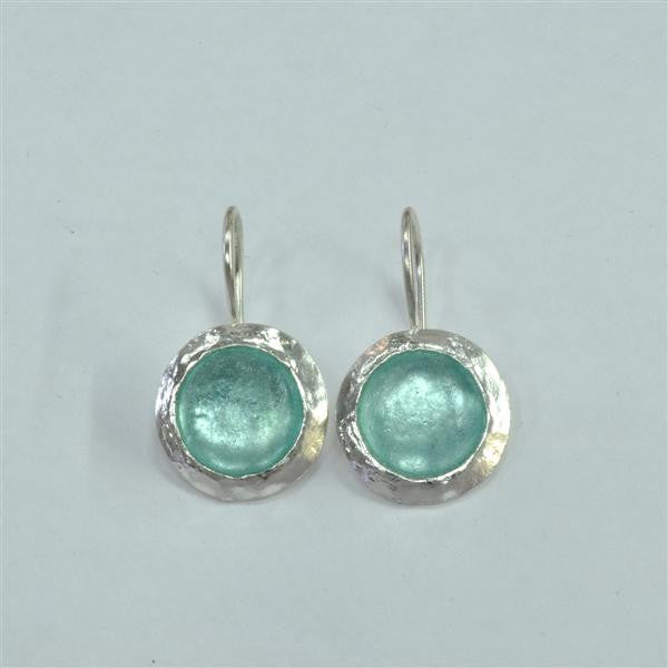 Flat Framed Round Washed Roman Glass Earrings