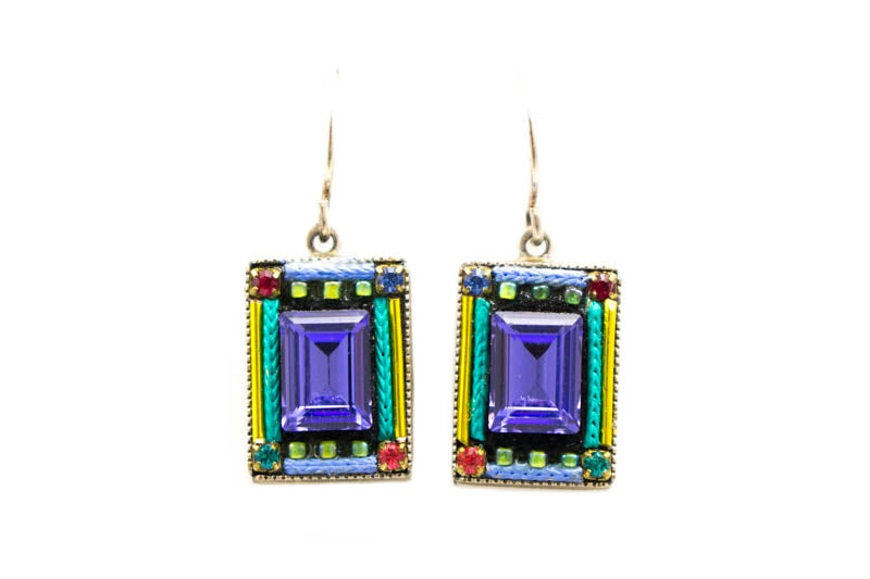 Multi Color Large Stone Rectangle Earrings by Firefly Jewelry