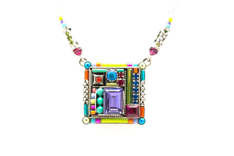 Multi Color Geometric Square Pendant Necklace by Firefly Jewelry