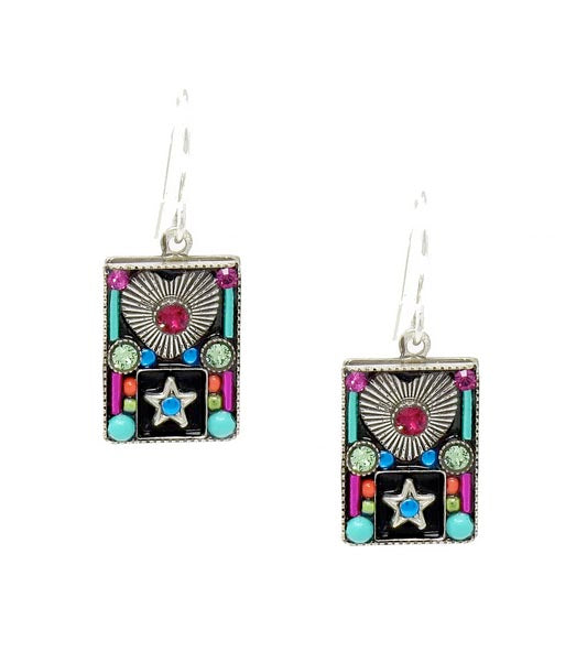 Multi Color Talisman Rectangle Hearts and Stars Earrings by Firefly Jewelry