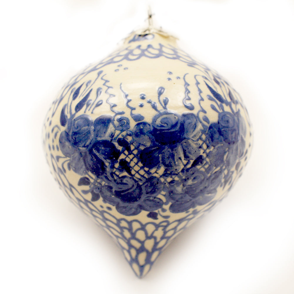 Blue Designs on White Background Diamon Ceramic Ornament
