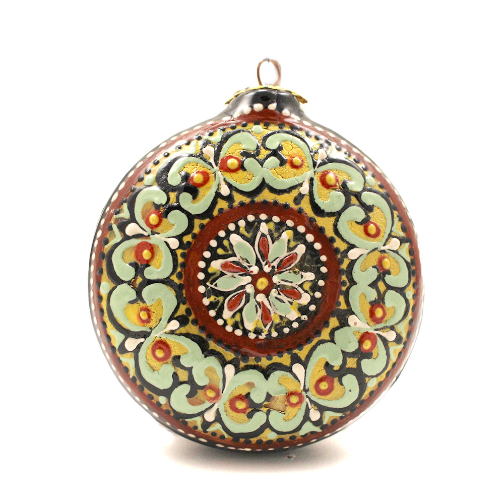 Blue and Yellow Round Small Ceramic Ornament