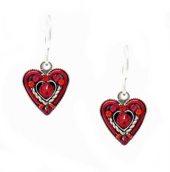 Red Heart Within A Heart Earrings by Firefly Jewelry
