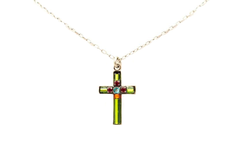 Lime Small Simple Cross Necklace by Firefly Jewelry