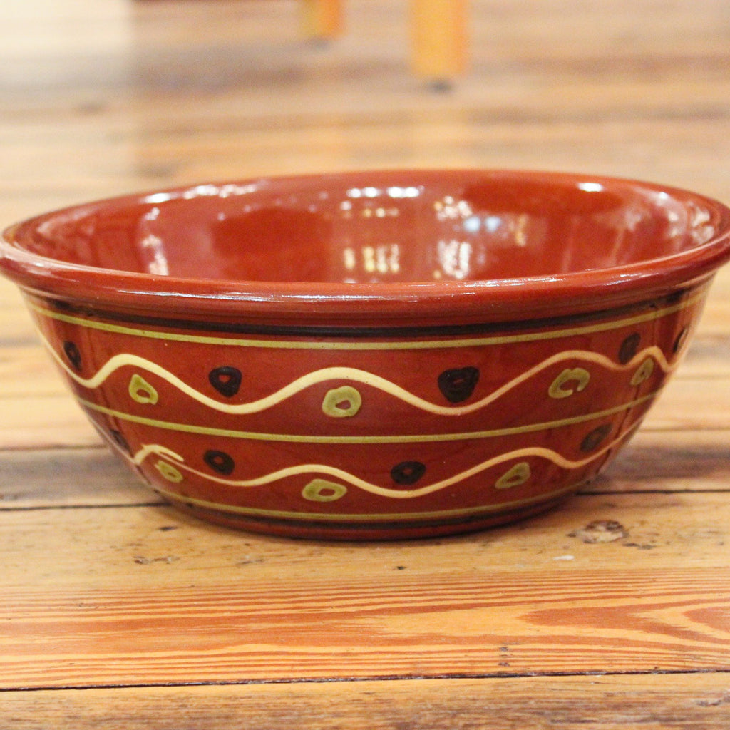 Redware 10'' Bowl with Waves and Dots