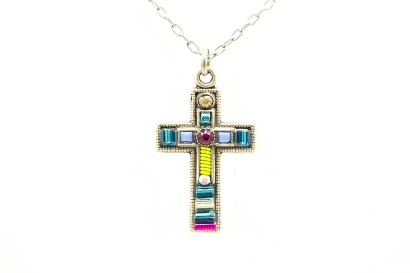 Blue Petite Cross Necklace by Firefly Jewelry