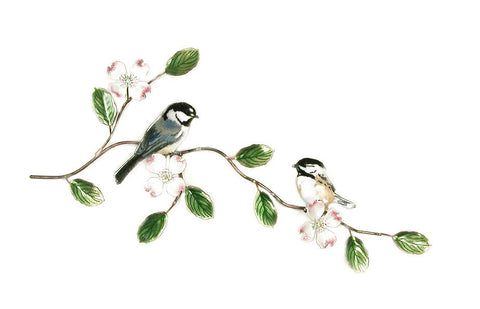 Two Chickadees on Dogwood Branch Wall Art by Bovano Cheshire