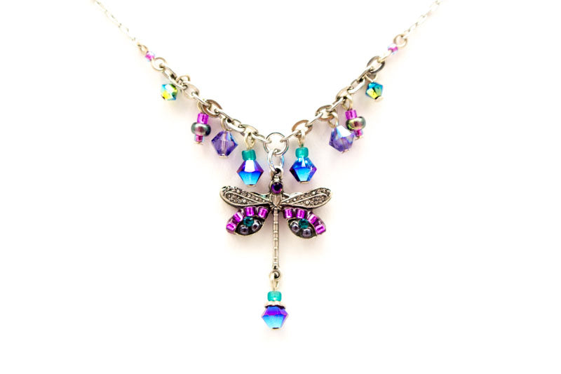 Purple Dragonfly Simple Small Necklace with Dangles by Firefly Jewelry